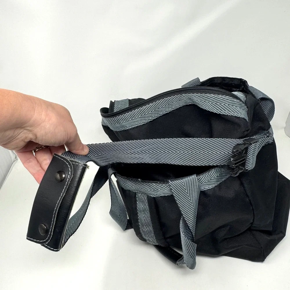 Michael Paris Black Canvas Duffel Bag Grey Chevron Straps Travel Gym Carry On